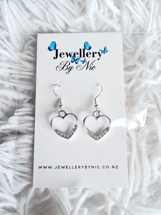 Silver Heart Drop Earrings